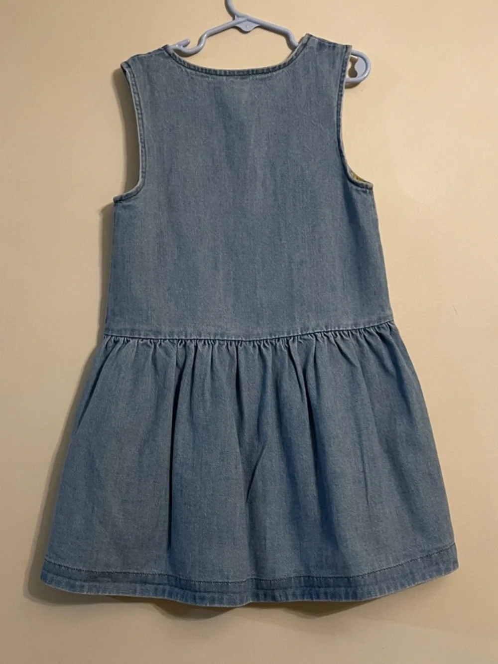 Mini Boden Girls Denim Button Front Dress Size 7-8Y Blue Cotton Pockets